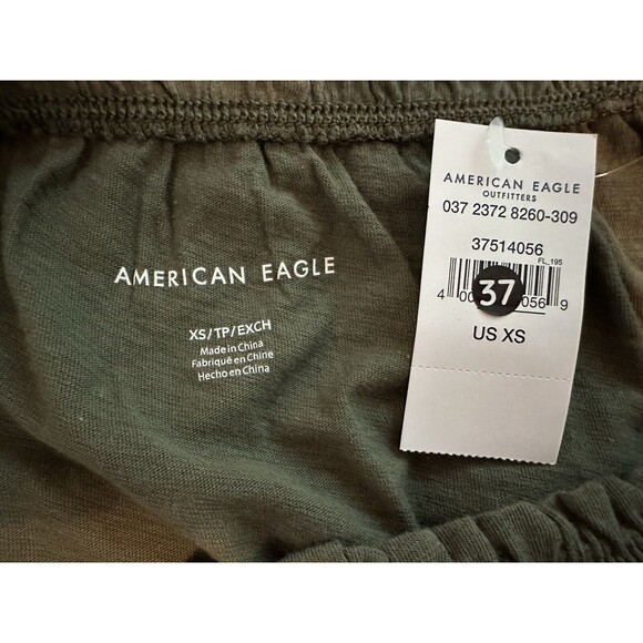 AMERICAN EAGLE Crop Olive Green Puff Sleeve‎ Lightweight Top SIZE XS NWT - Picture 5 of 9
